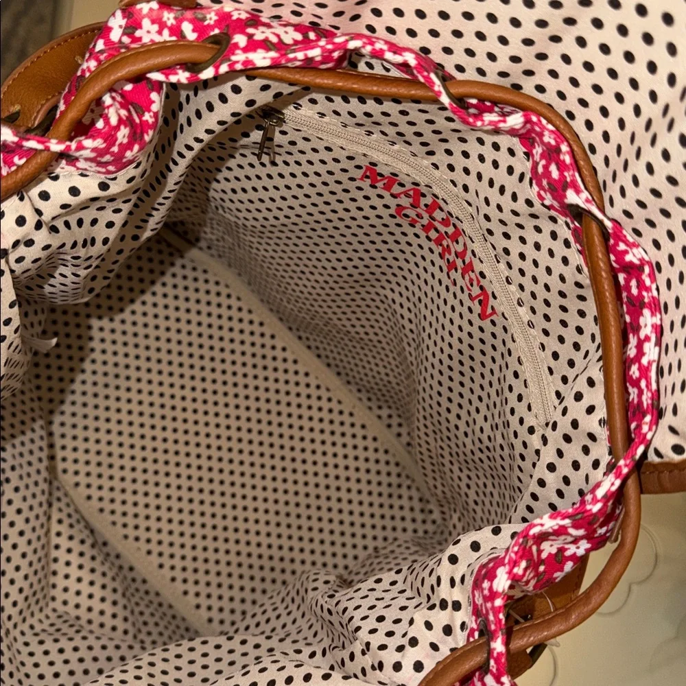 Madden Girl Red Floral Canvas Backpack with Tan Trim